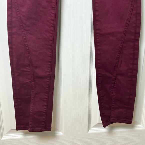 Mother Cotton The Rascal Sliced Up Heel Jeans in Burgundy 25 - Picture 6 of 13